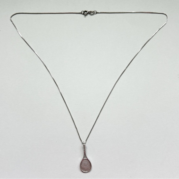 Vintage Signed Southwestern Sterling Silver Tennis Racquet Necklace - Picture 4 of 8